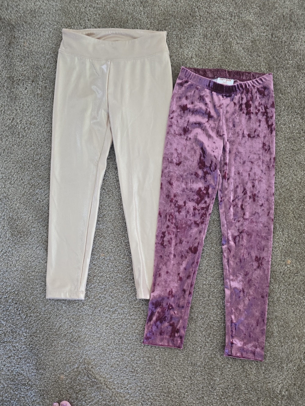 Cat & Jack Velvet Mauve Leggings and Cream Shine Leggings